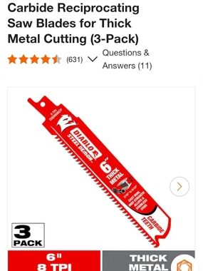 Diablo NIB 6" Red Carbide Reciprocating Saw Blades - 3-Pack